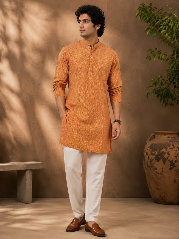 Orange_Printed_Straight_Kurta_for_Men