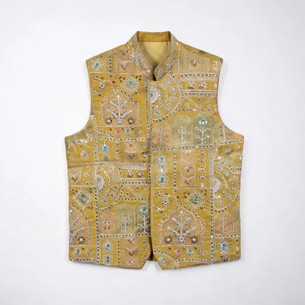 Yellow_Embroidered_Nehru_Jacket_For_Men