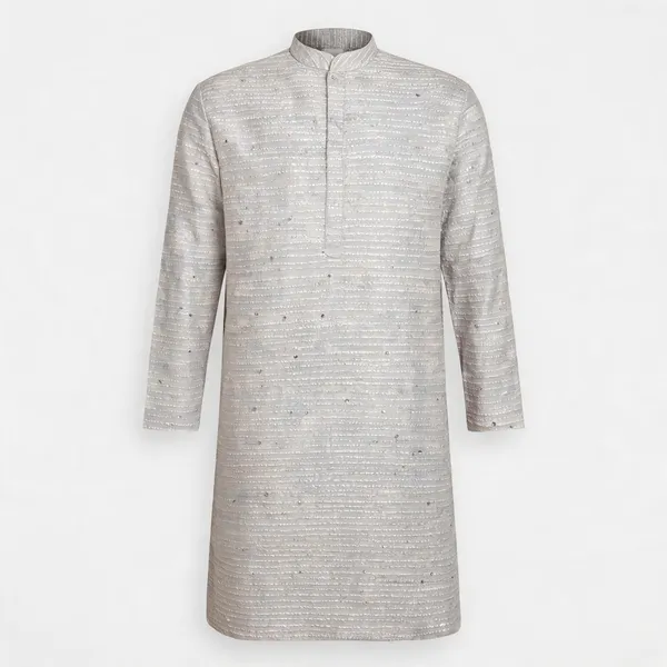 White_Textured_Straight_Kurta_For_Men