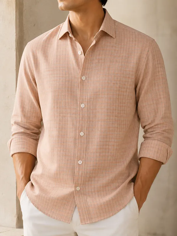 Peach_Woven_Check_Shirt_for_Men