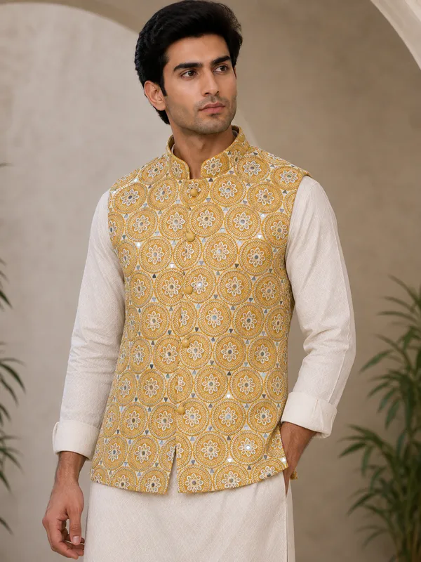 Mustard_Floral_Print_embroided_Nehru_Jacket_for_Men