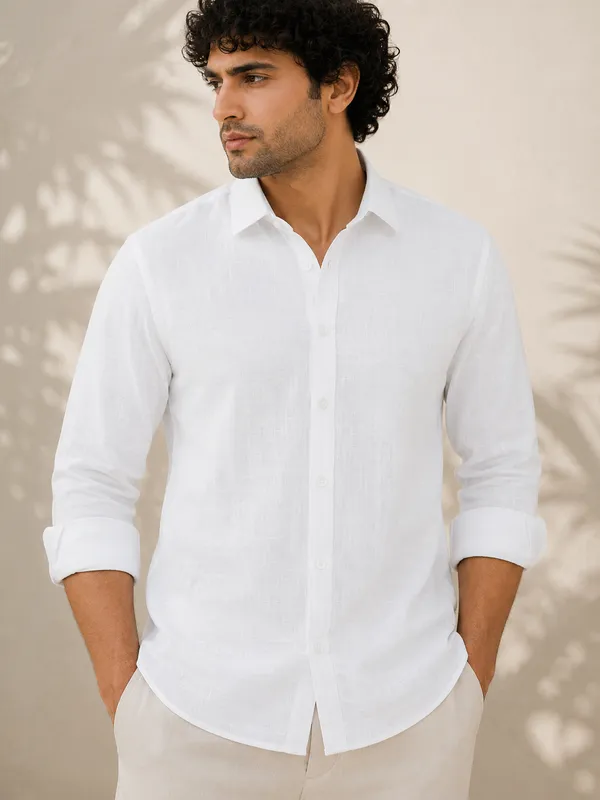 White_linen_cotton__Regular_Fit_Shirt_for_Men