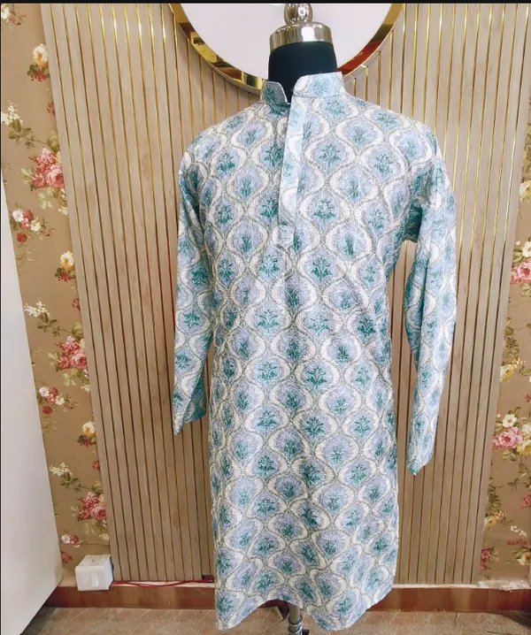 Grey_Green_Floral_pattern_kurta_for_men