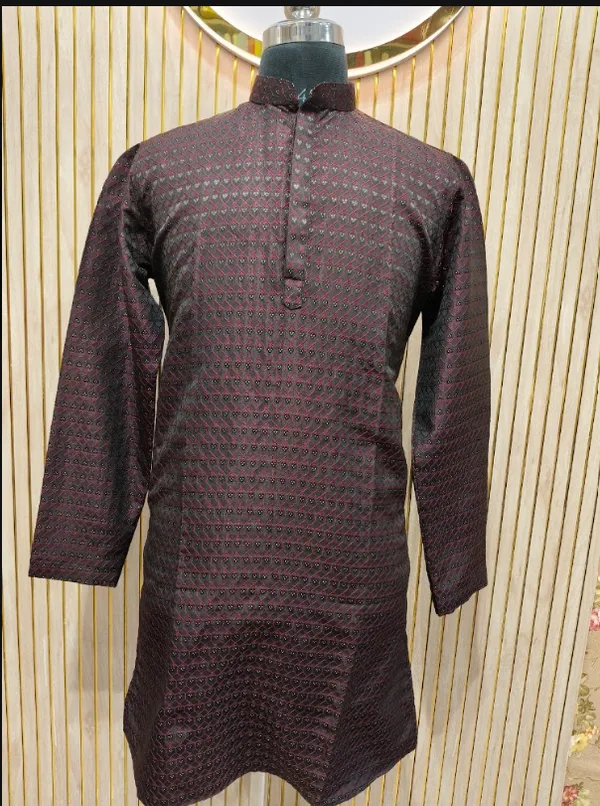 black_self_textured_kurta_for_Men