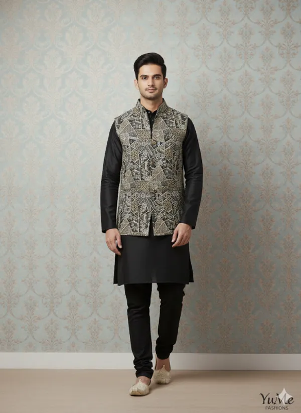 Grey_Embroidered_Nehru_Jacket_For_Men