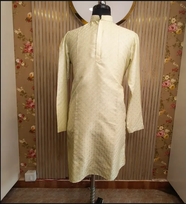 peach_jaccuard_kurta_for_men