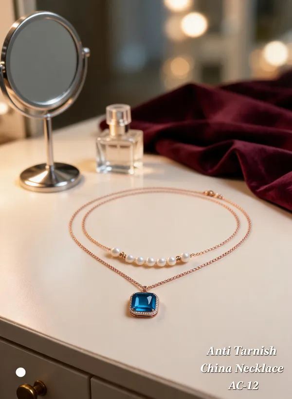 Rose_Gold_&_Blue_Brass_And_Alloy_Layered_Necklace_For_Women