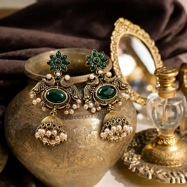 Green_&_Golden_Brass_And_Alloy_Jhumka_Earrings_For_Women