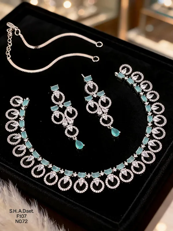 Silver_&_Mint_Brass_And_Alloy_Necklace_&_Earrings_Set_For_Women