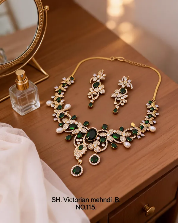 Green_&_Golden_Brass_And_Alloy_Necklace_Set_For_Women