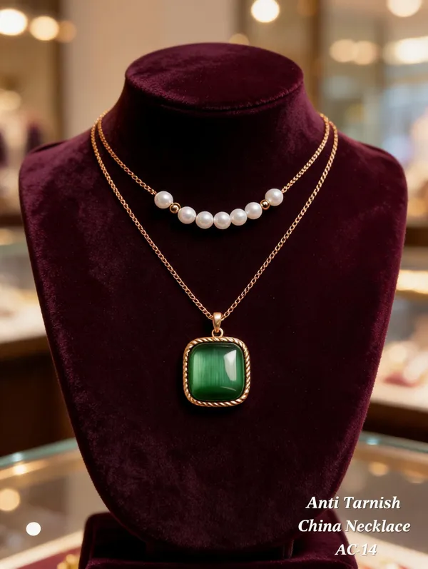 Green_&_Golden_Brass_And_Alloy_Layered_Pendant_Necklace_For_Women