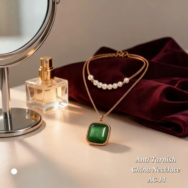 Green_&_Golden_Brass_And_Alloy_Layered_Pendant_Necklace_For_Women