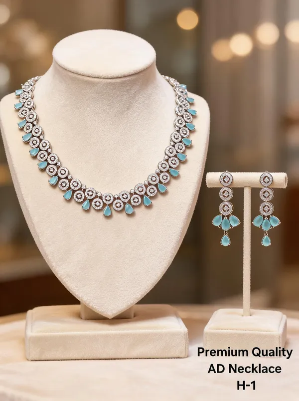 Silver_&_Blue_Brass_And_Alloy_Necklace_Set_For_Women