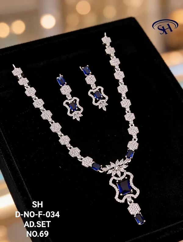 Silver_&_Blue_Brass_And_Alloy_Necklace_&_Earring_Set_For_Women