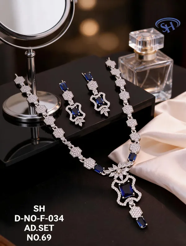 Silver_&_Blue_Brass_And_Alloy_Necklace_&_Earring_Set_For_Women
