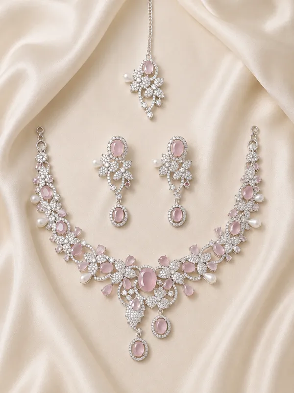 Silver_&_Pink_Brass_And_Alloy_Necklace_Set_For_Women
