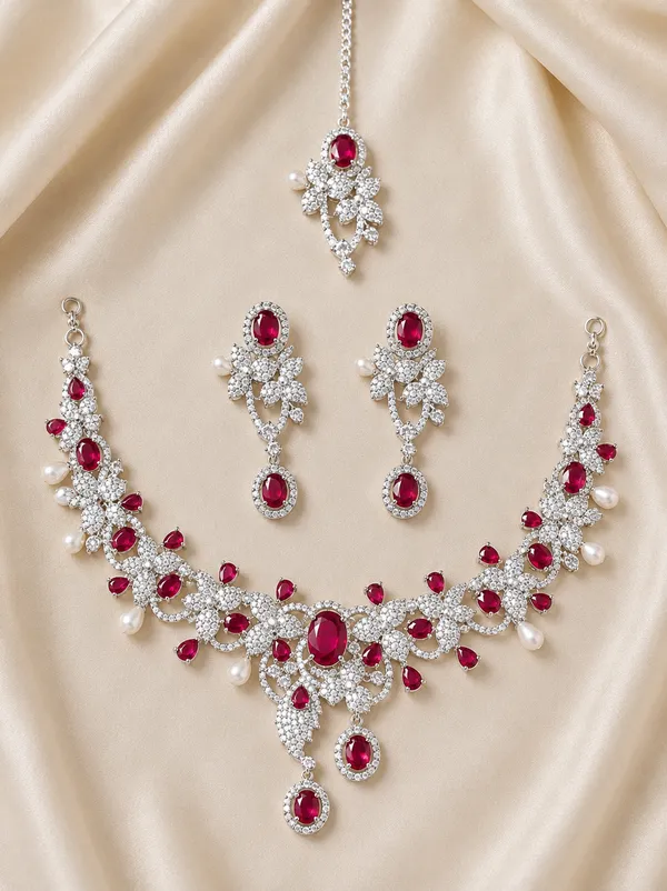 Silver_&_Maroon_Brass_And_Alloy_Necklace_Set_For_Women