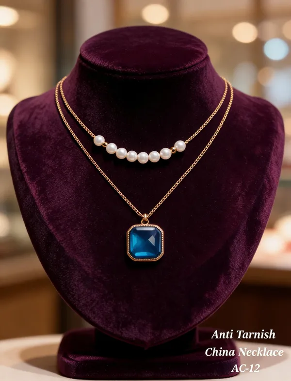 Silver_&_Blue_Brass_And_Alloy_Layered_Pendant_Necklace_For_Women