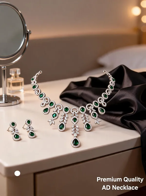 Silver_&_Green_Brass_And_Alloy_Necklace_Set_For_Women