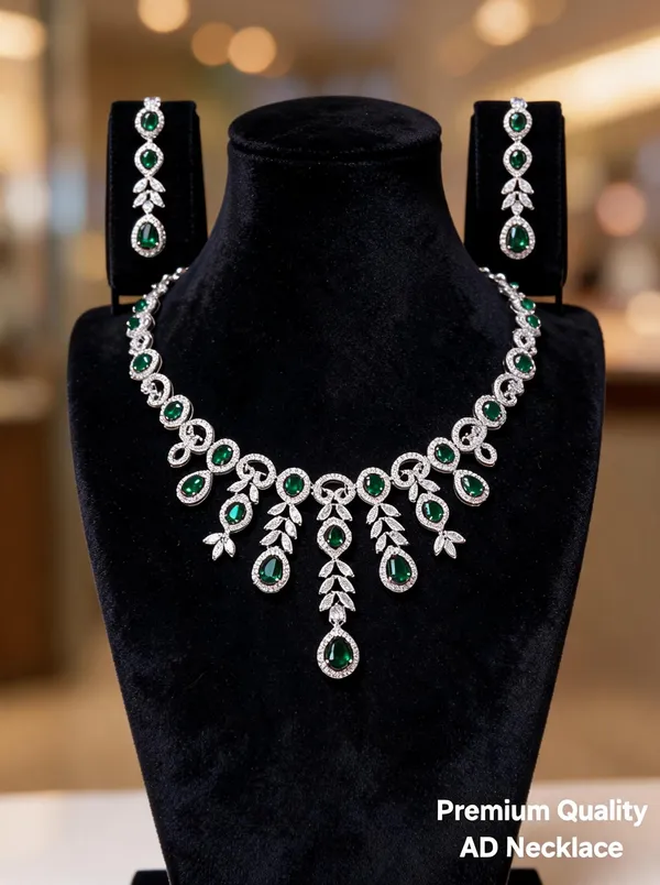 Silver_&_Green_Brass_And_Alloy_Necklace_Set_For_Women