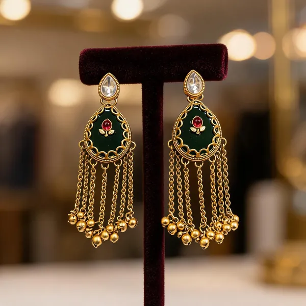 Green_&_Golden_Brass_And_Alloy_Dangle_Earrings_For_Women