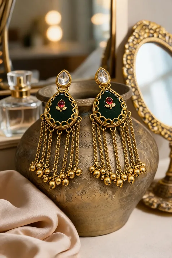 Green_&_Golden_Brass_And_Alloy_Dangle_Earrings_For_Women