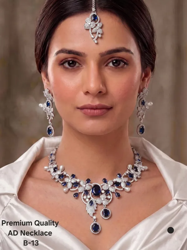 Silver_&_Blue_Brass_And_Alloy_Necklace_Set_For_Women