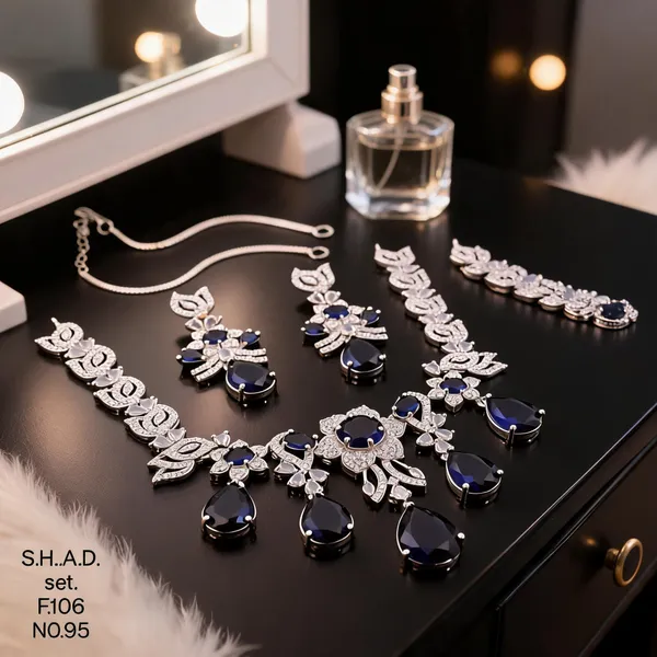 Silver_&_Blue_Brass_And_Alloy_Statement_Necklace_Set_For_Women
