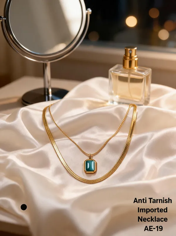 Golden_&_Blue_Brass_And_Alloy_Layered_Pendant_Necklace_For_Women