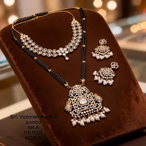 Black_&_Golden_Brass_And_Alloy_Necklace_&_Earrings_Set_For_Women