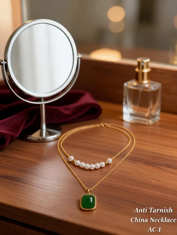 Silver_&_Green_Brass_And_Alloy_Layered_Pendant_Necklace_For_Women