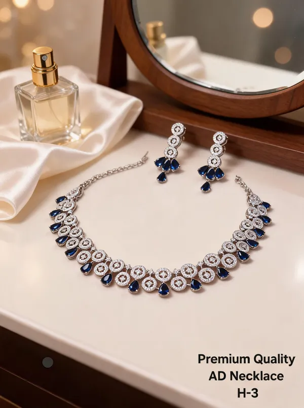Silver_&_Blue_Brass_And_Alloy_Necklace_&_Earrings_Set_For_Women