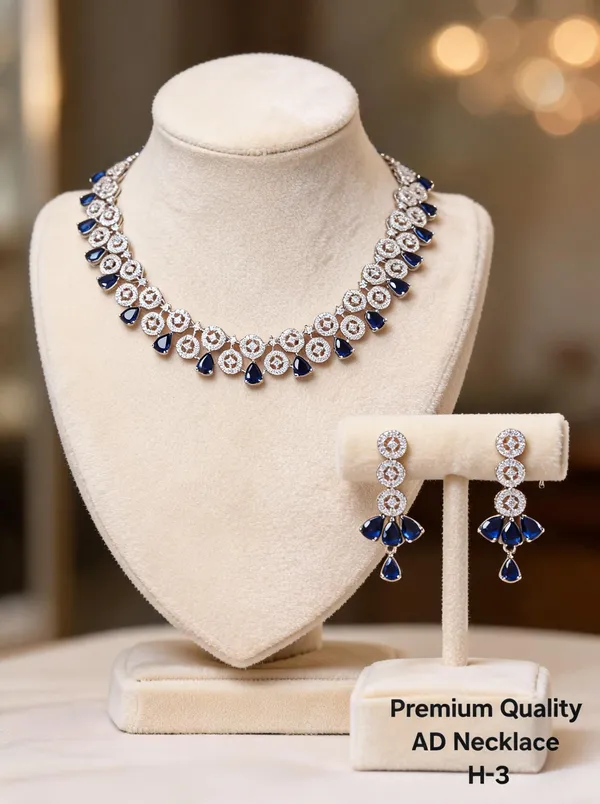 Silver_&_Blue_Brass_And_Alloy_Necklace_&_Earrings_Set_For_Women