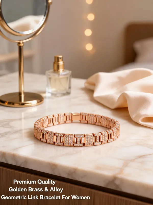 Golden_Brass_And_Alloy_Link_Bracelet_For_Women