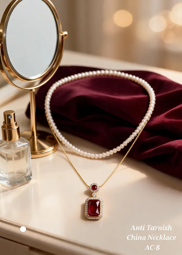 Silver_&_Maroon_Brass_And_Alloy_Layered_Pendant_Necklace_For_Women