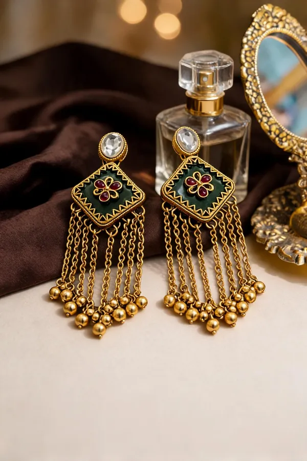 Green_&_Golden_Brass_And_Alloy_Statement_Earrings_For_Women