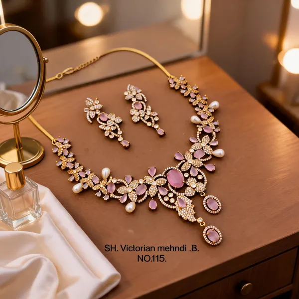 Golden_&_Pink_Brass_And_Alloy_Necklace_Set_For_Women