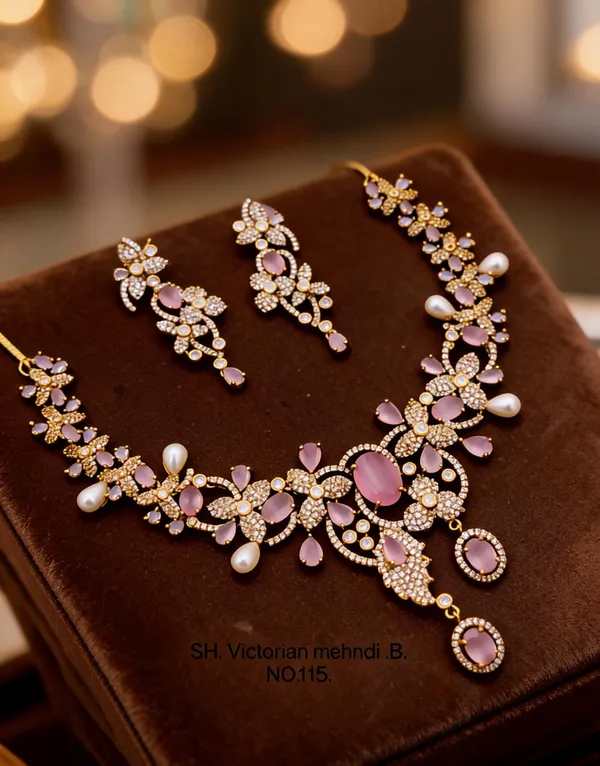 Golden_&_Pink_Brass_And_Alloy_Necklace_Set_For_Women