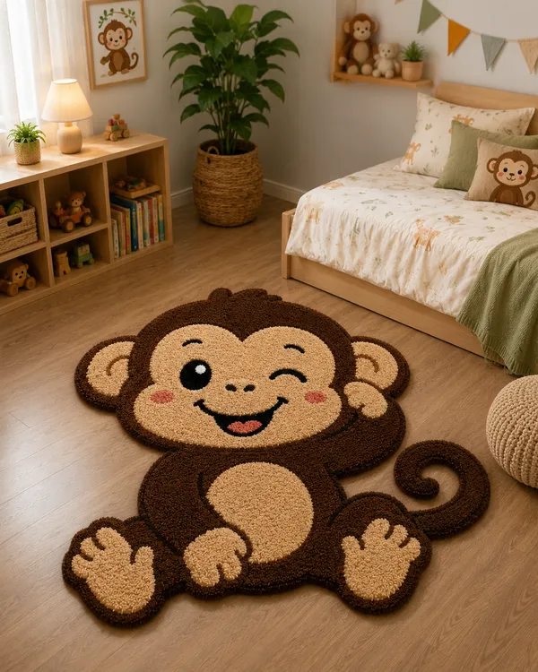 Cute_Monkey_Shape_Handmade_Hand-Tufted_Wool_Rug_for_Kids_Room