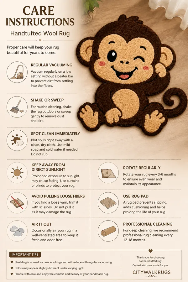 Cute_Monkey_Shape_Handmade_Hand-Tufted_Wool_Rug_for_Kids_Room