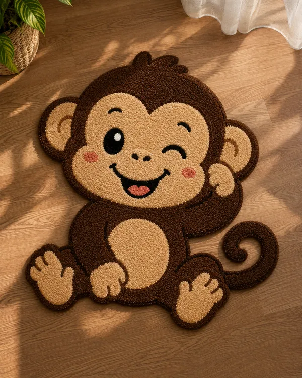 Cute_Monkey_Shape_Handmade_Hand-Tufted_Wool_Rug_for_Kids_Room