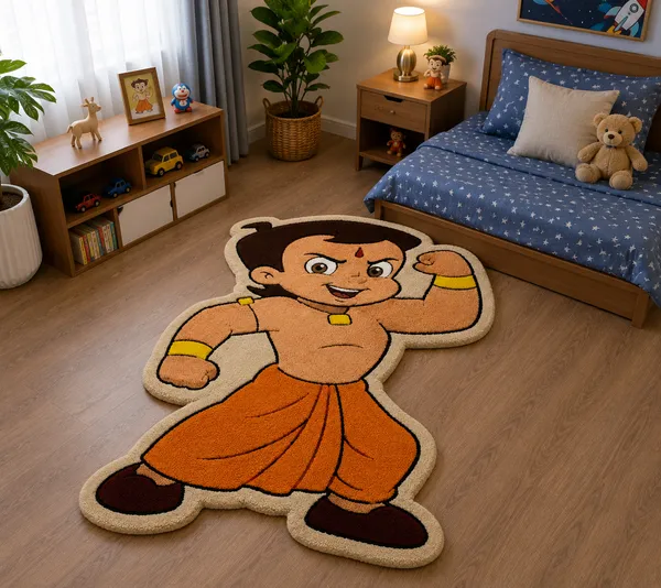 Hand_Tufted_Kids_Character_Shaped_Wool_Rug_–_Orange_&_Beige