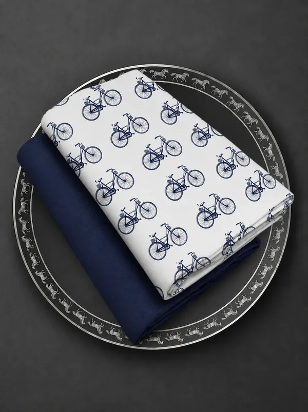 White_Cotton_Bicycle_Print_Unstitched_Fabric_For_Men