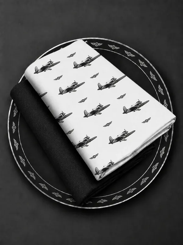 White_Cotton_Airplane_Print_Unstitched_Fabric_For_Men