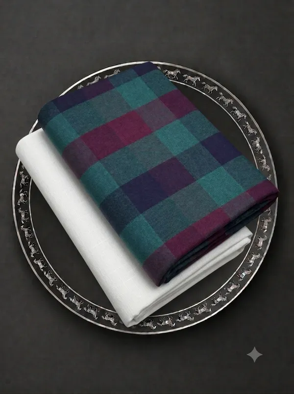 Teal_Cotton_Multicolour_Checked_Unstitched_Fabric_For_Men