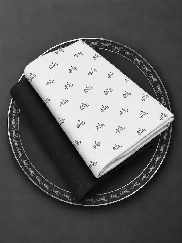 Black_White_Cotton_Bicycle_Print_Unstitched_Shirt_Pant_Fabric_For_Men