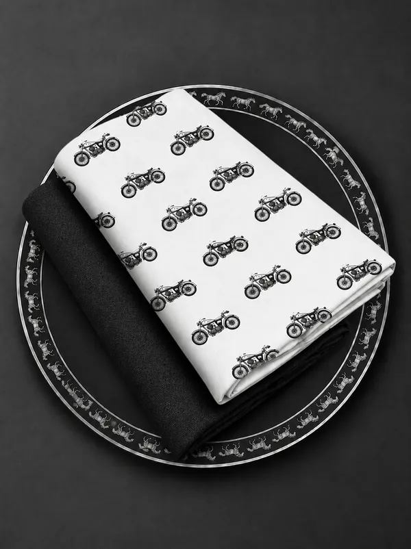 White_Black_Cotton_Motorcycle_Printed_Unstitched_Fabric_For_Men