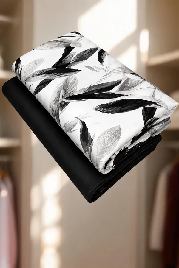 Black_&_White_Cotton_Feather_Print_Unstitched_Fabric_For_Men