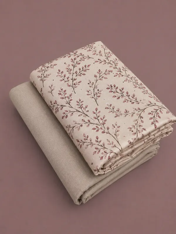 Beige_Cotton_Floral_Print_Unstitched_Fabric_For_Men