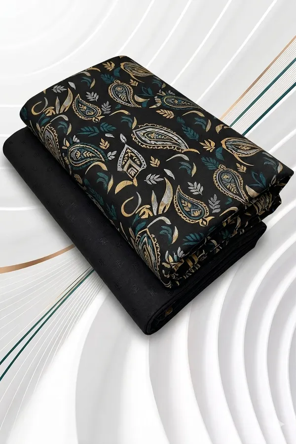 Black_Cotton_Paisley_Print_Unstitched_Fabric_For_Men